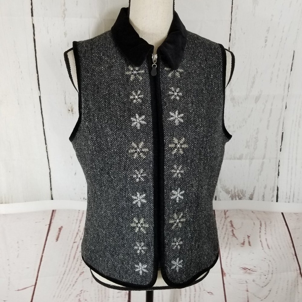 Talbots Full Zip Vest Jacket Sz S Gray Herringbone
